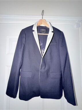 J.Crew Regent Blazer 8P Navy Wool Tuxedo Jacket with White Shawl Collar. Sz L